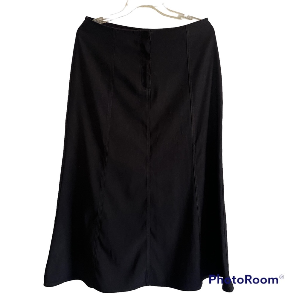 White Stag Flared Black Maxi Skirt Size 8 Denim Polyester Spandex MidRise